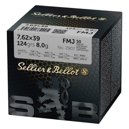 Munitions Sellier & Bellot 7,62X39 FMJ 124gr x50 en vrac