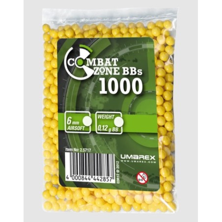 Billes BBs 6mm Combat Zone Jaune 0.12g Sachet X100