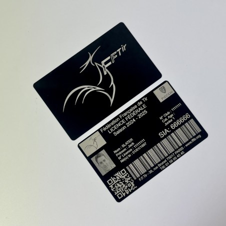 Carte Licence de tir sportif gravée en aluminium