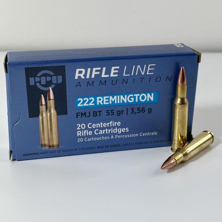Munitions Partizan PPU Calibre 222 Remington FMJ BT 55GR 3,56G